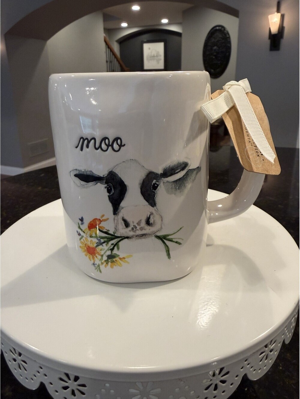 New Rae Dunn Cow Coffee Mug With Flowers Inside New With Tags